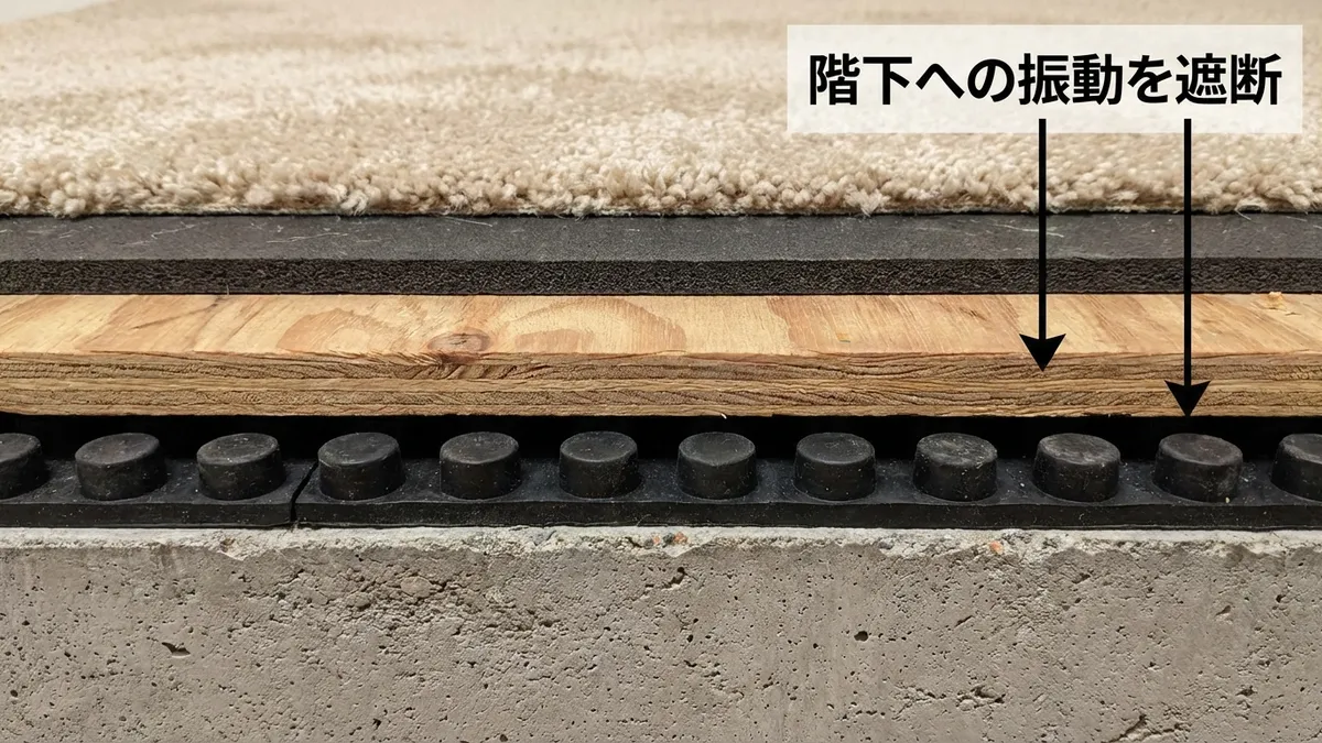 階下への騒音を防ぐ「浮き床」の作り方：タイヤふにゃふにゃシステムの導入