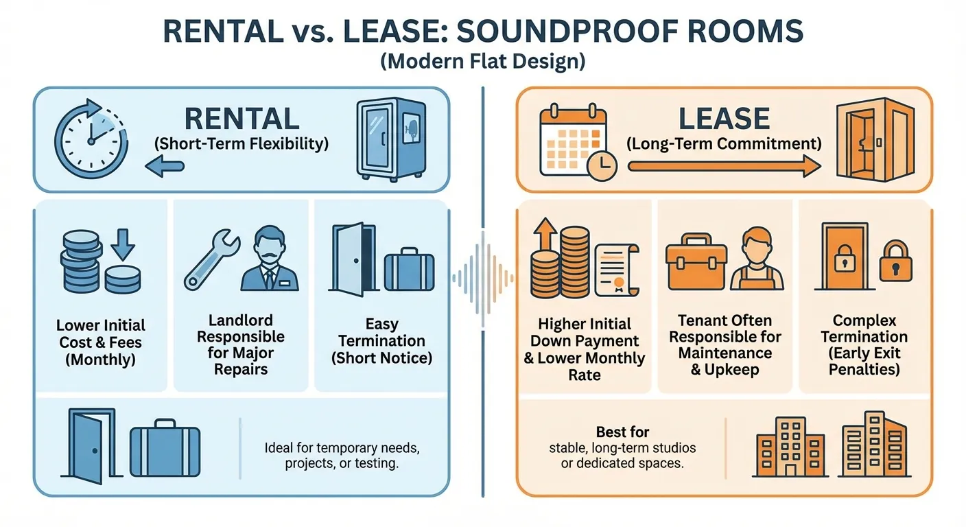 Diagram comparing the differences between soundproof room rental and lease