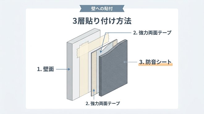 壁を傷つけない遮音シートの貼り方（3層構造）