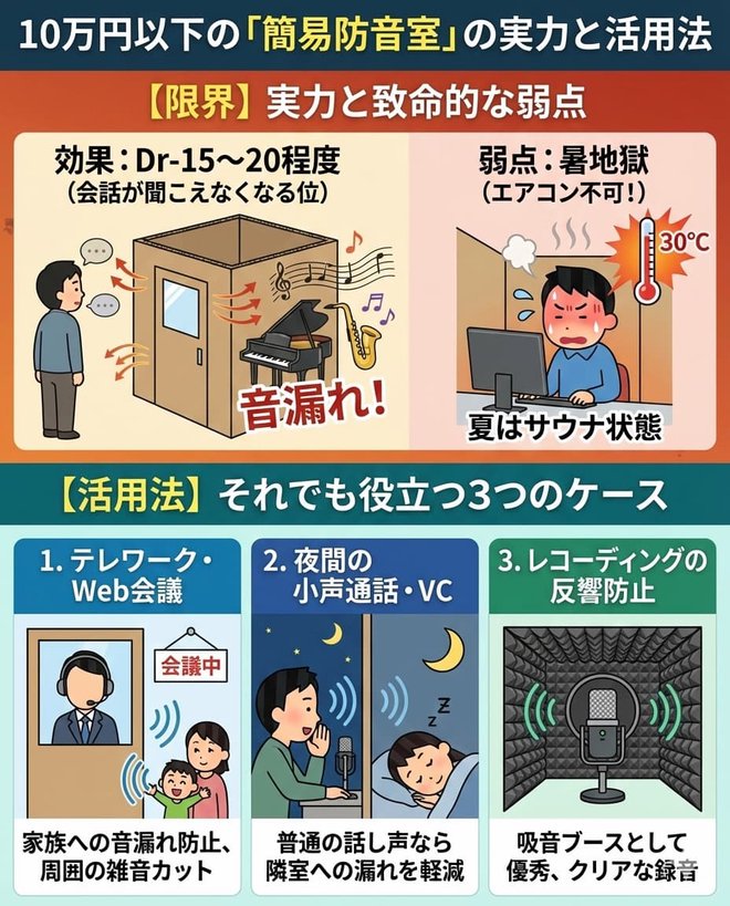 防音室の実力イメージ図｜Dr-30, Dr-40, Dr-50それぞれの減衰レベルと体感の比較